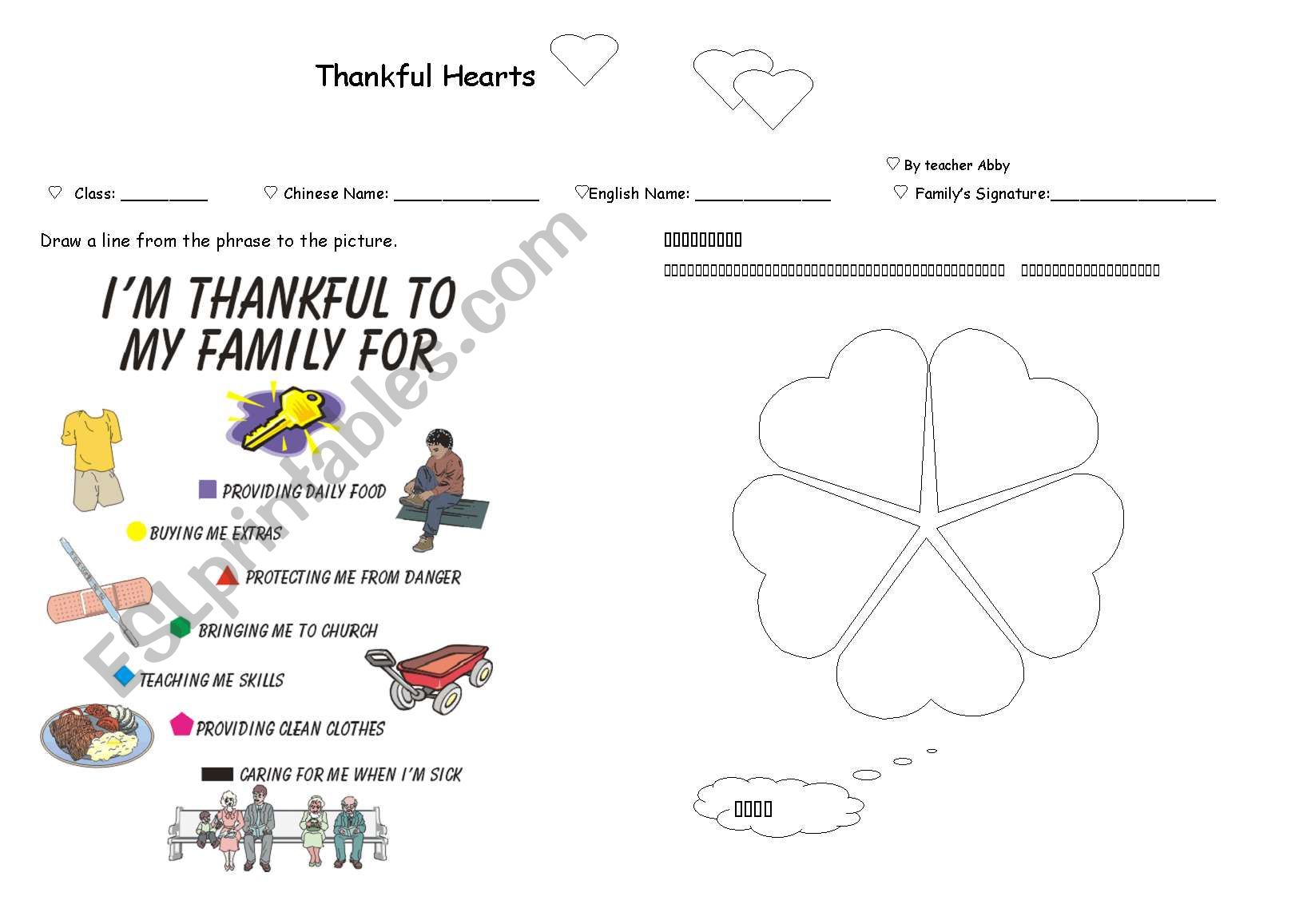 Thankful hearts worksheet