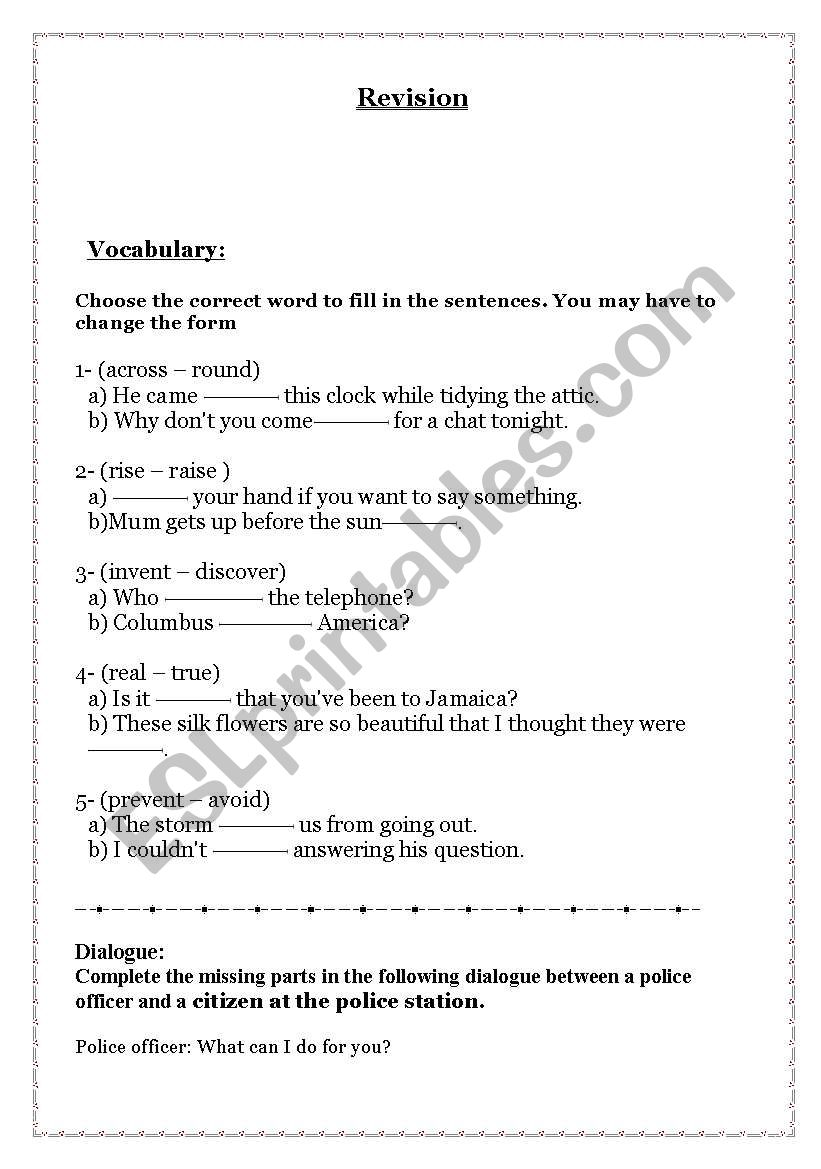 Revision worksheet