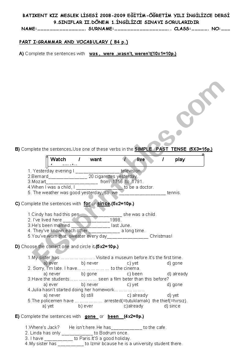 PRESENT PERFECT worksheet