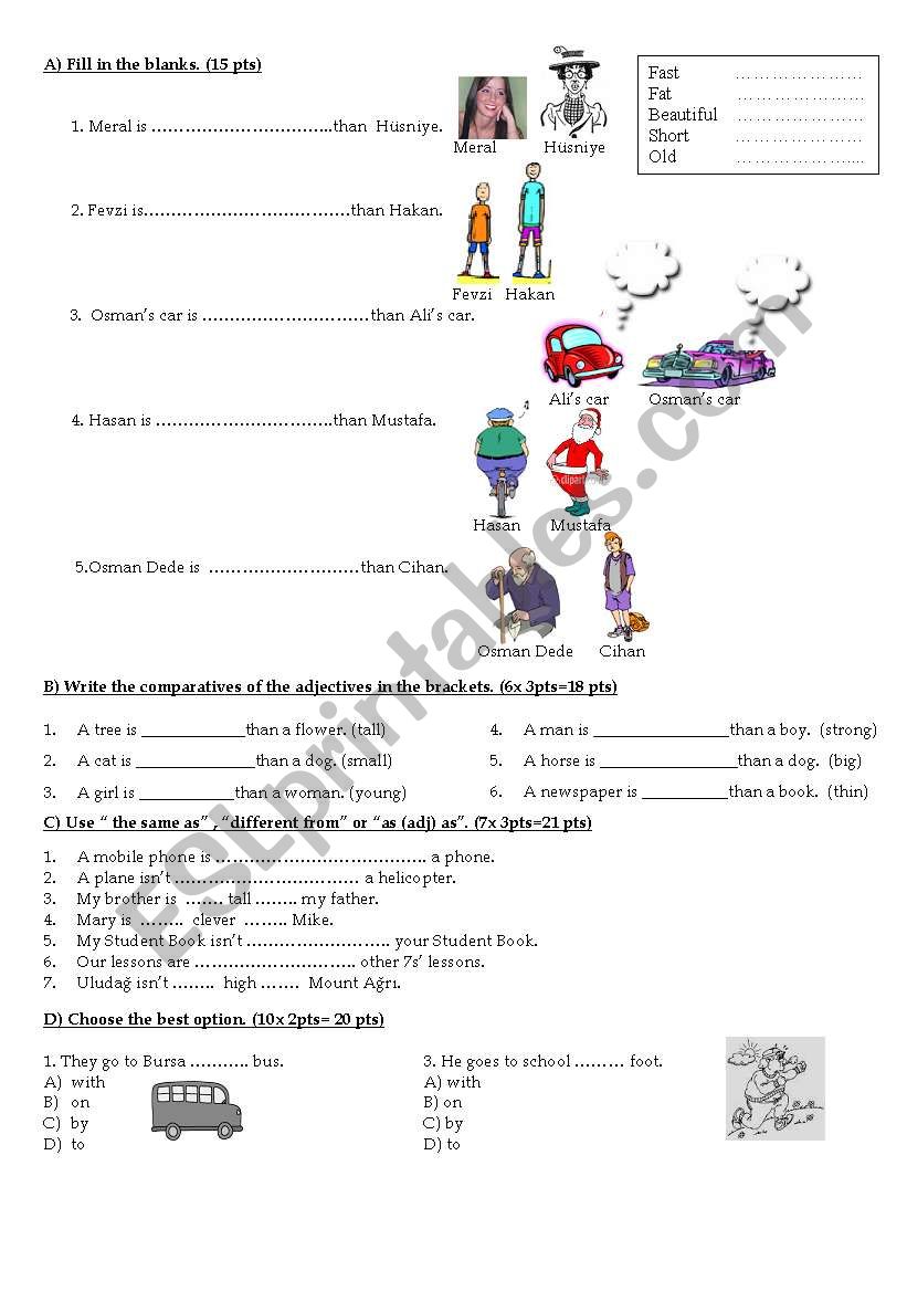 comparatives and adjectives worksheet