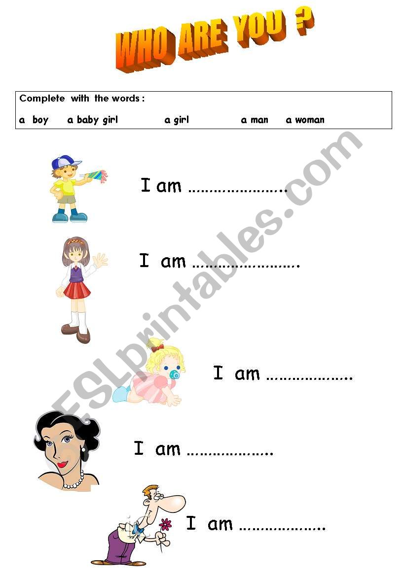 who are you ? I am.... worksheet
