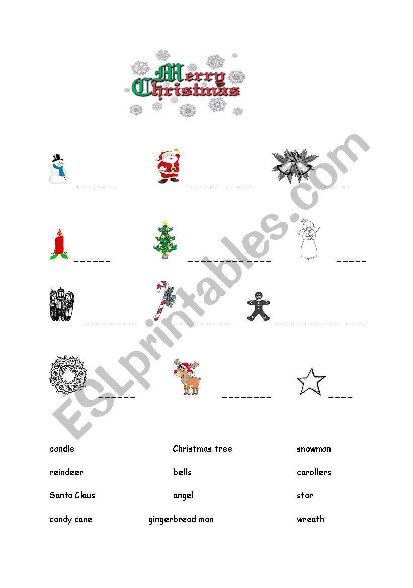 Christmas vocabulary worksheet