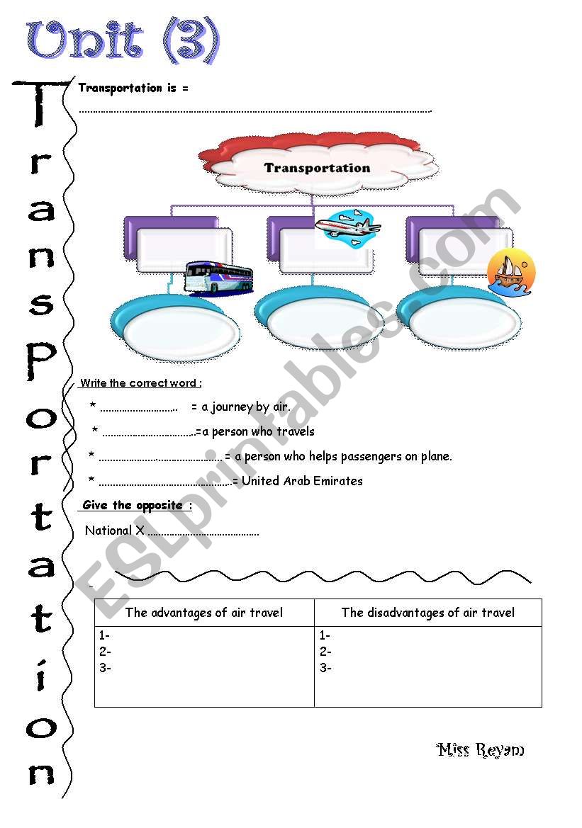 transportation worksheet