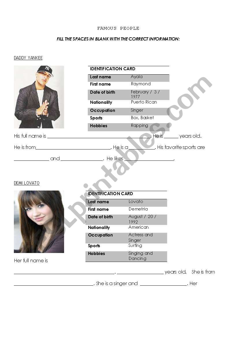 FAMOUS PEOPLE worksheet