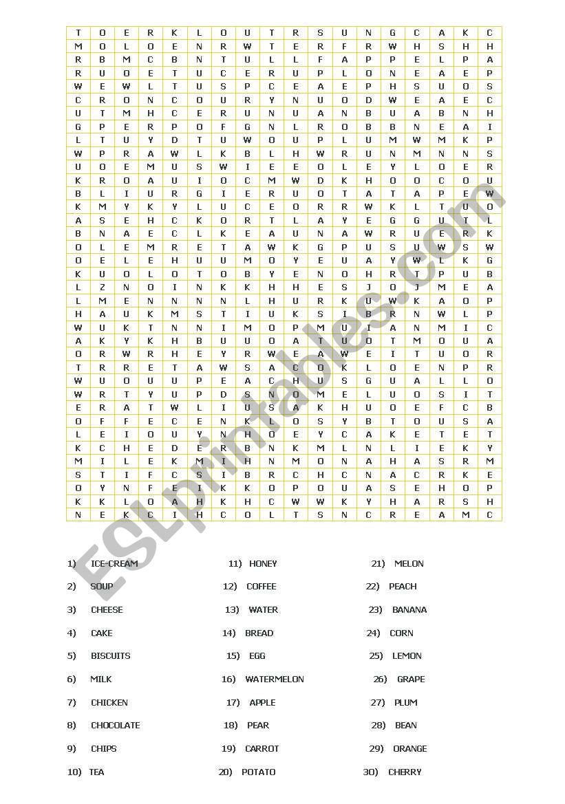 puzzle for food and drinks worksheet