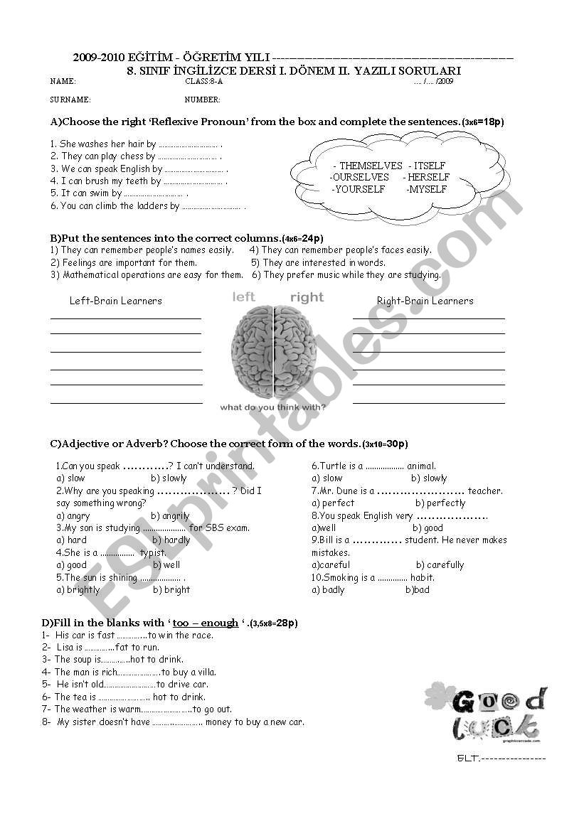 Exam worksheet