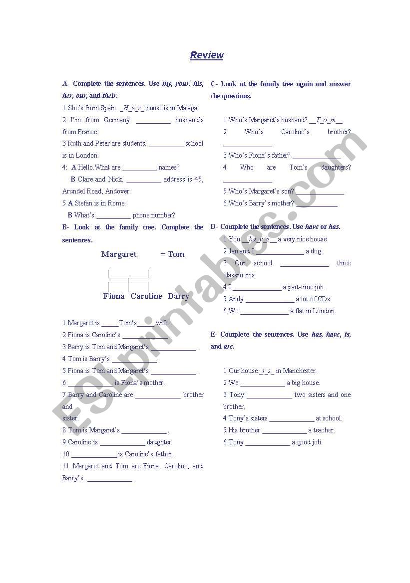 review for 7 form pupils worksheet