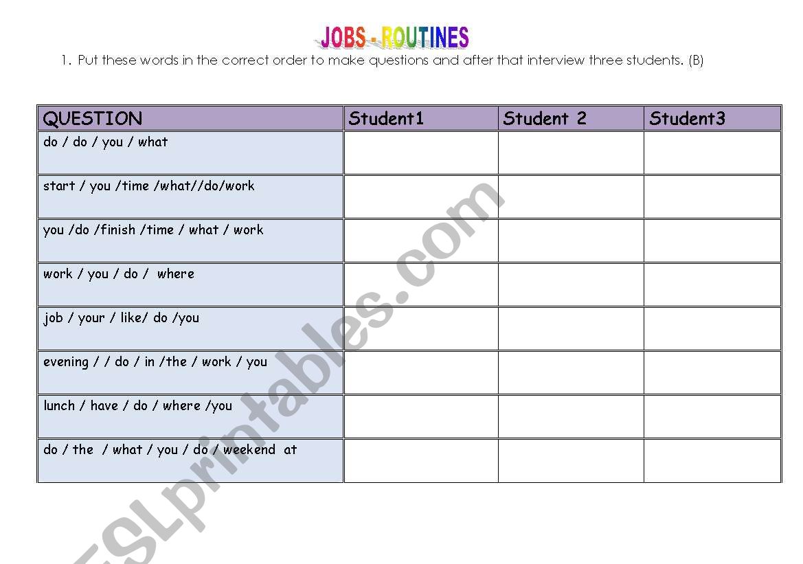 Jobs Routine (part 2) worksheet