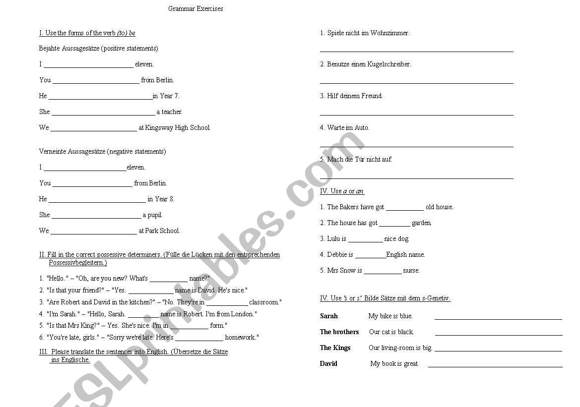 Grammar Revision worksheet