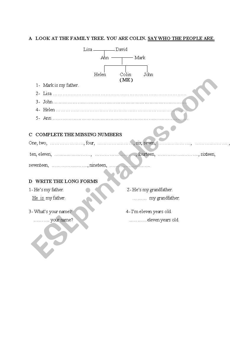 Family worksheet