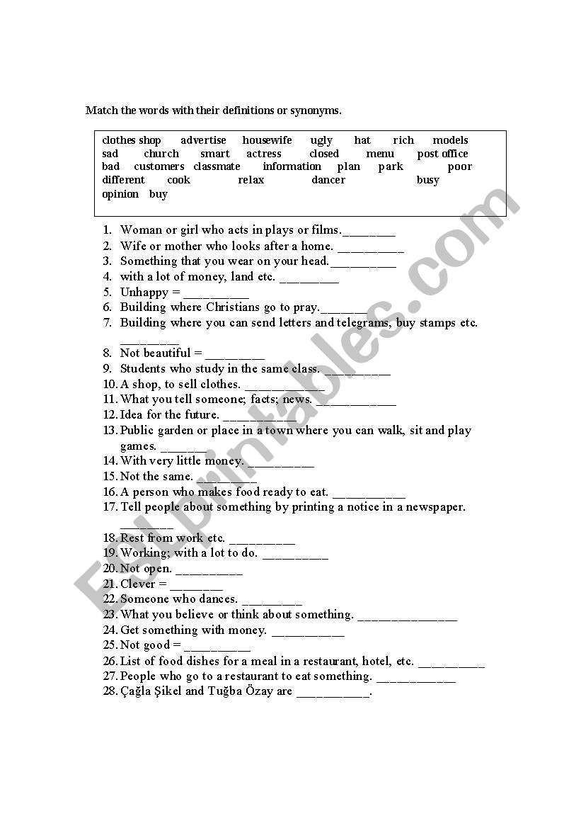 Vocabulary worksheet worksheet