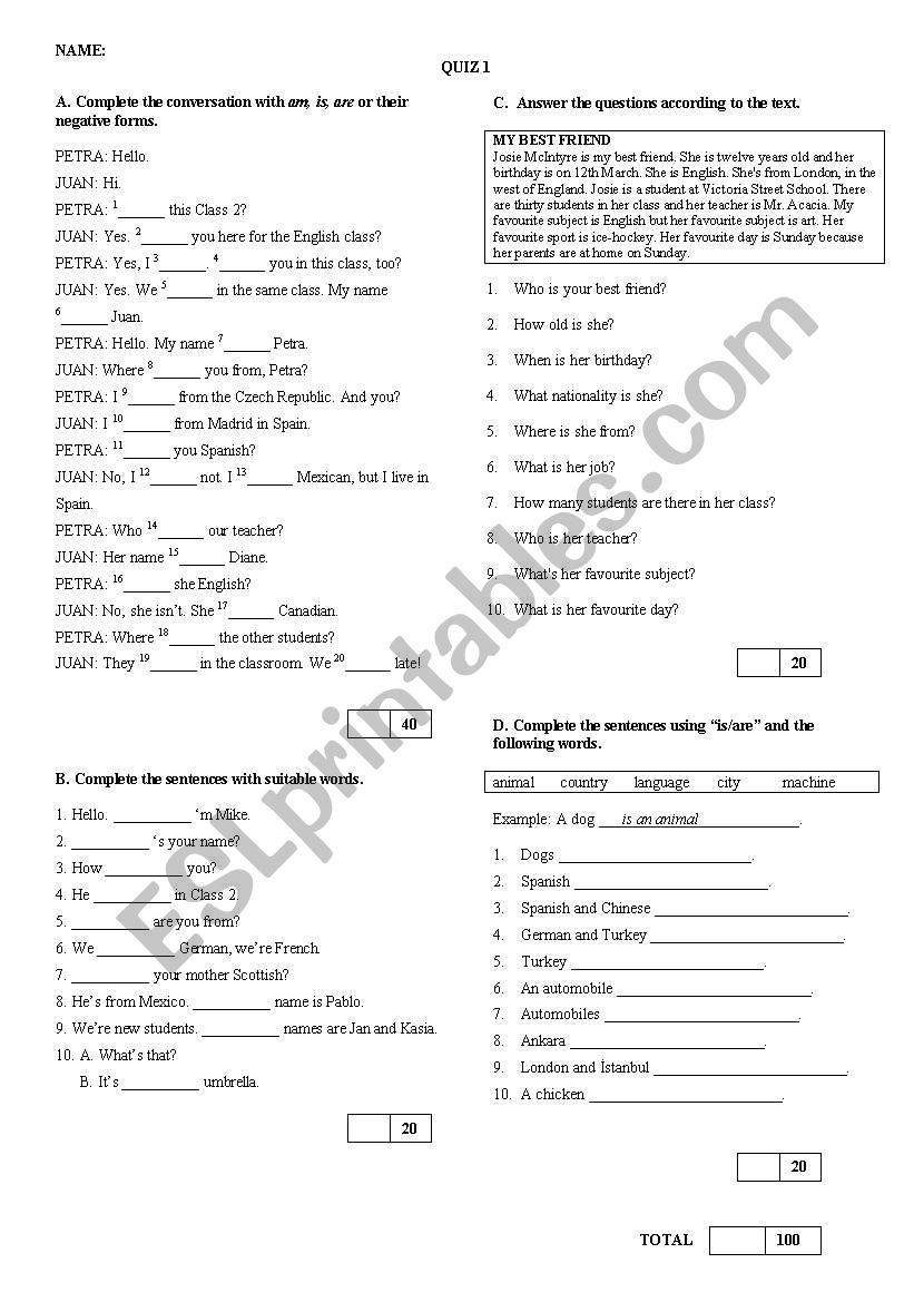 A Quiz worksheet