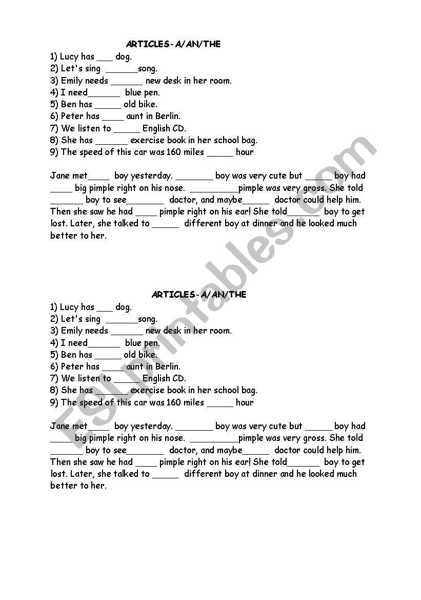 Articles-basic use worksheet