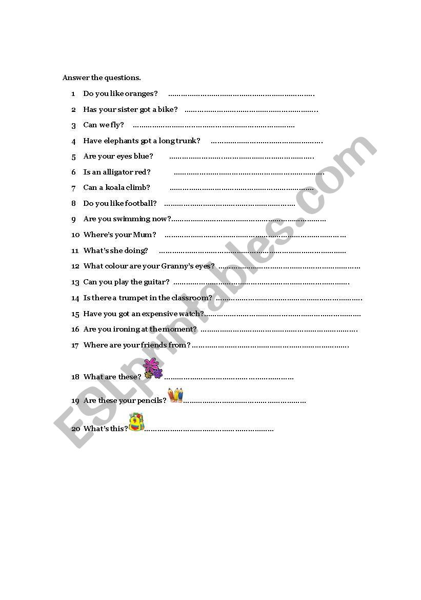 Questions for revision worksheet