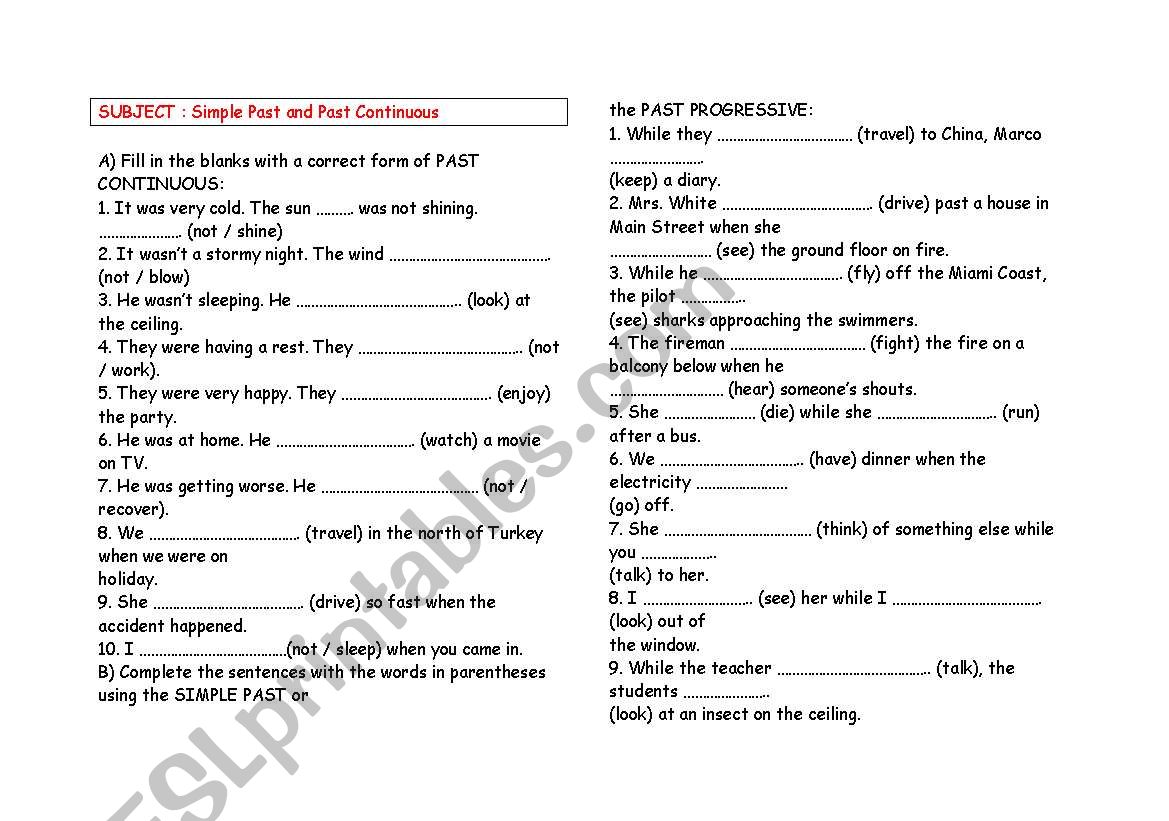 Past and past continuous exercises