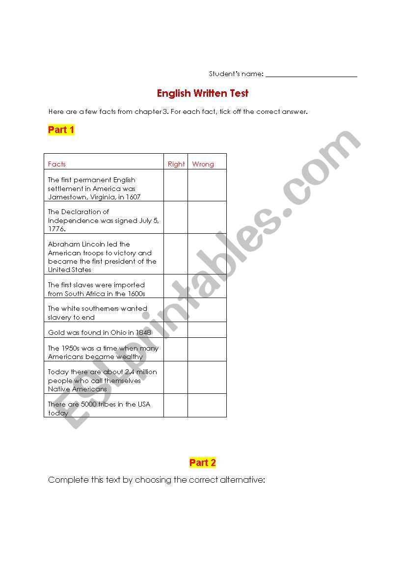 Test your knowledge on USA worksheet