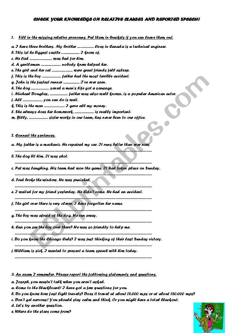 relative pronouns + reported speech