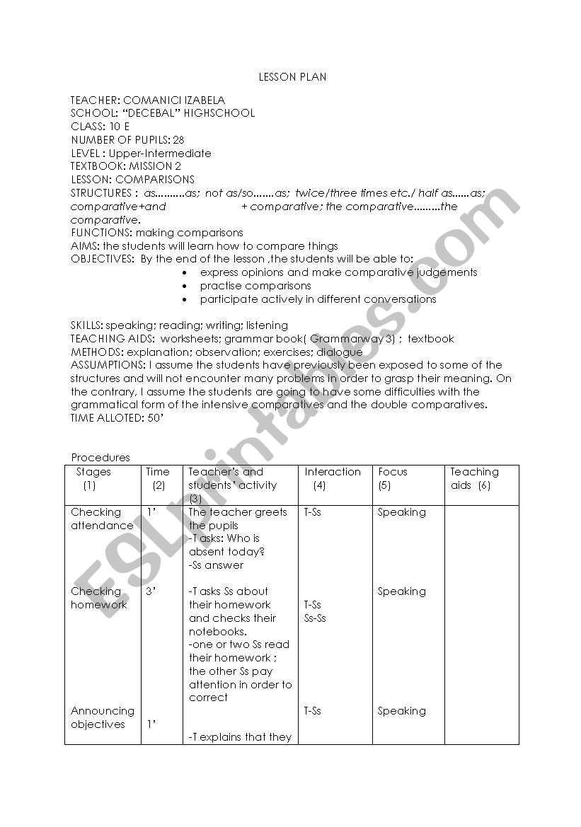 Comparatives worksheet