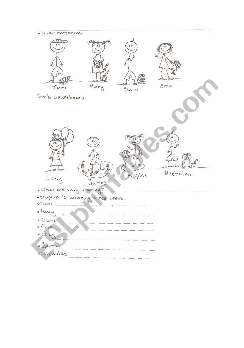Possessive s and clothes worksheet