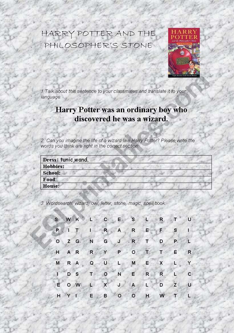 Harry Potter and the philosopher´s stone. - ESL worksheet by Philiproth