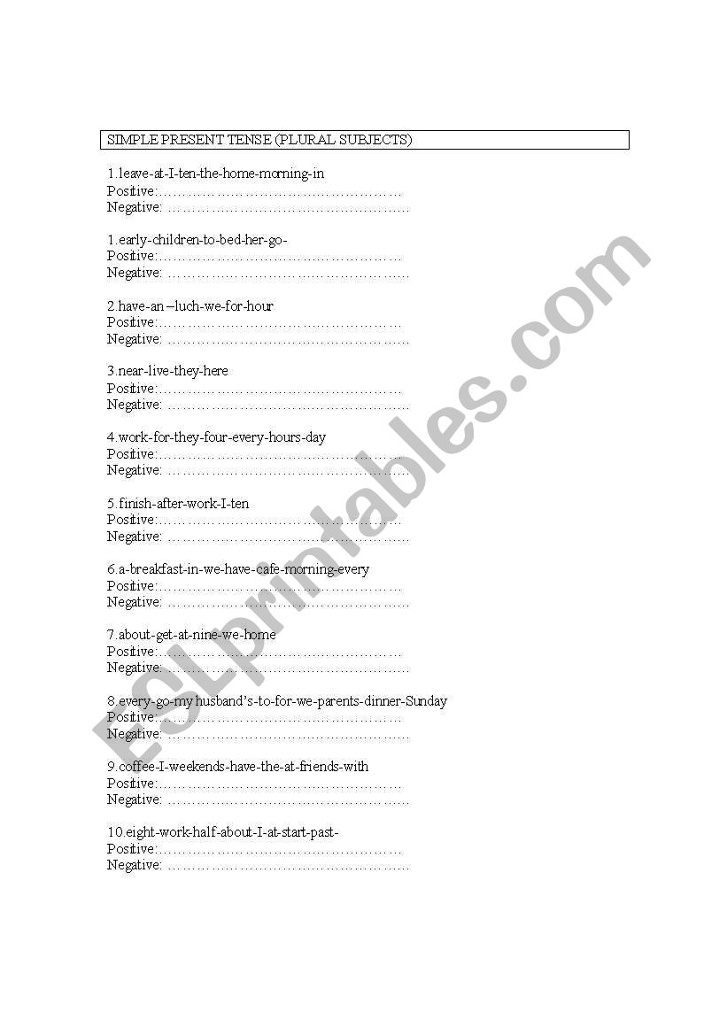 SIMPLE PRESENT TENSE ONLY FOR PLURAL SUBJECTS