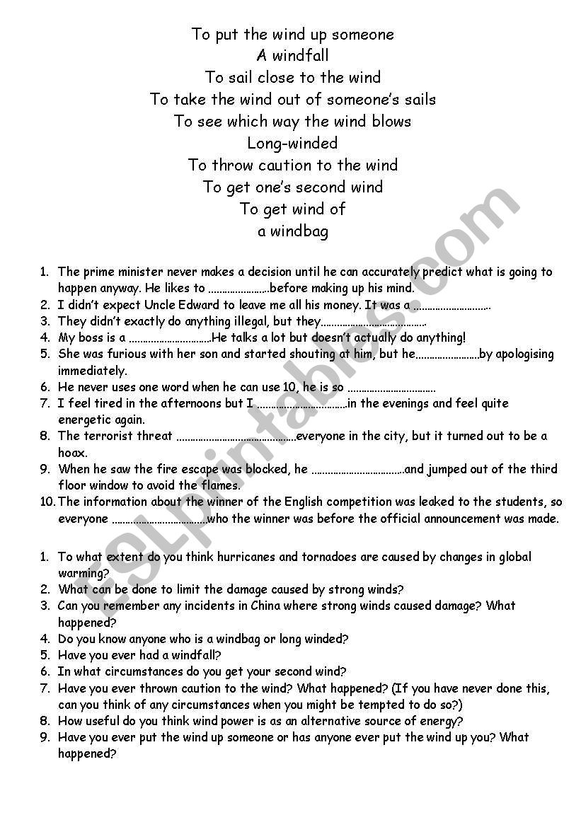 phrases with wind worksheet