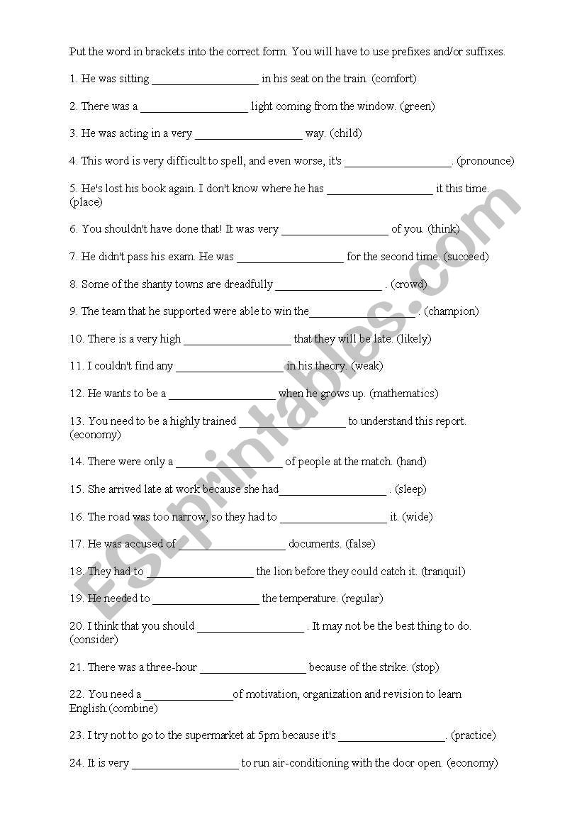 Word Formation Worksheets With Answers