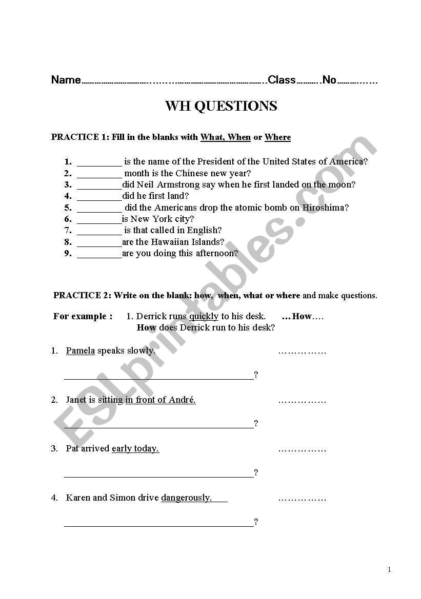 wh question worksheet