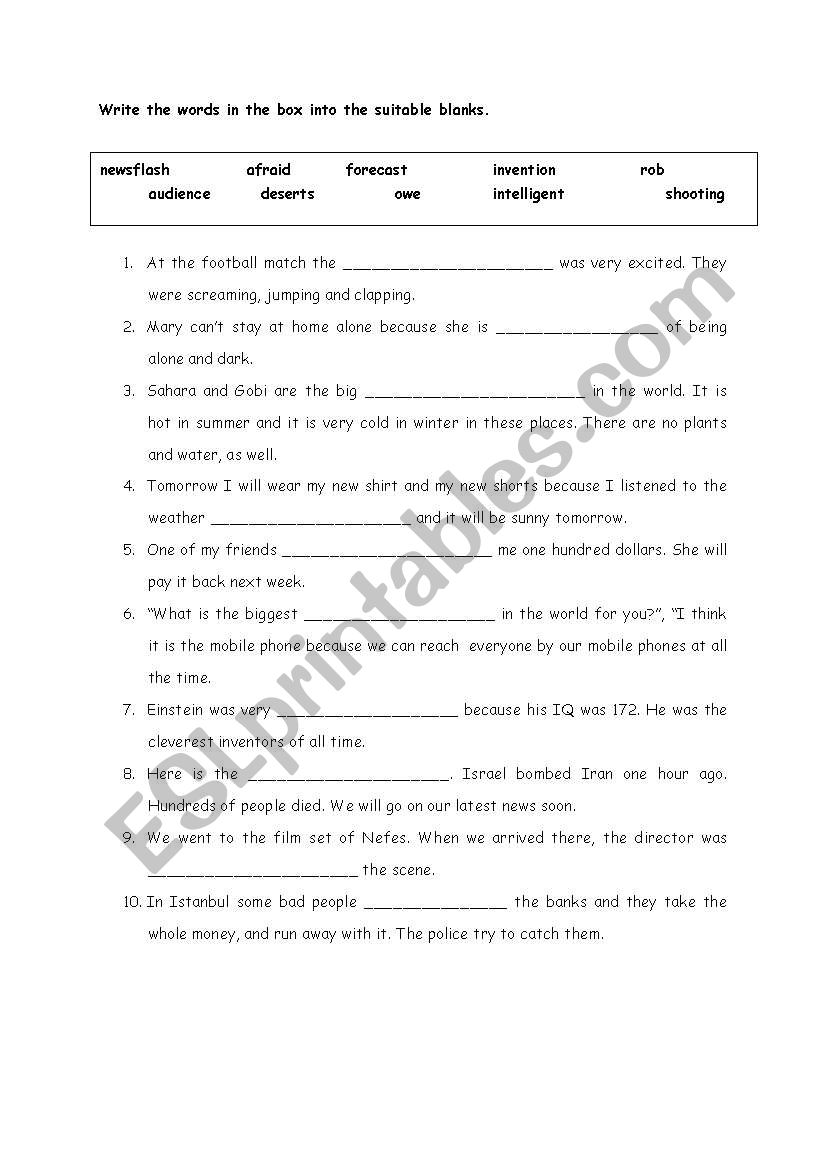 vocabulary practise worksheet