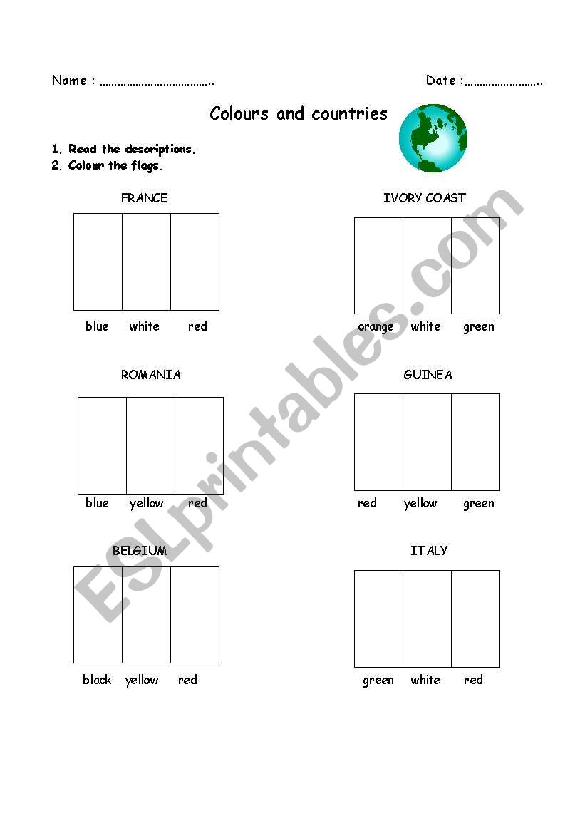 Colours and countries worksheet