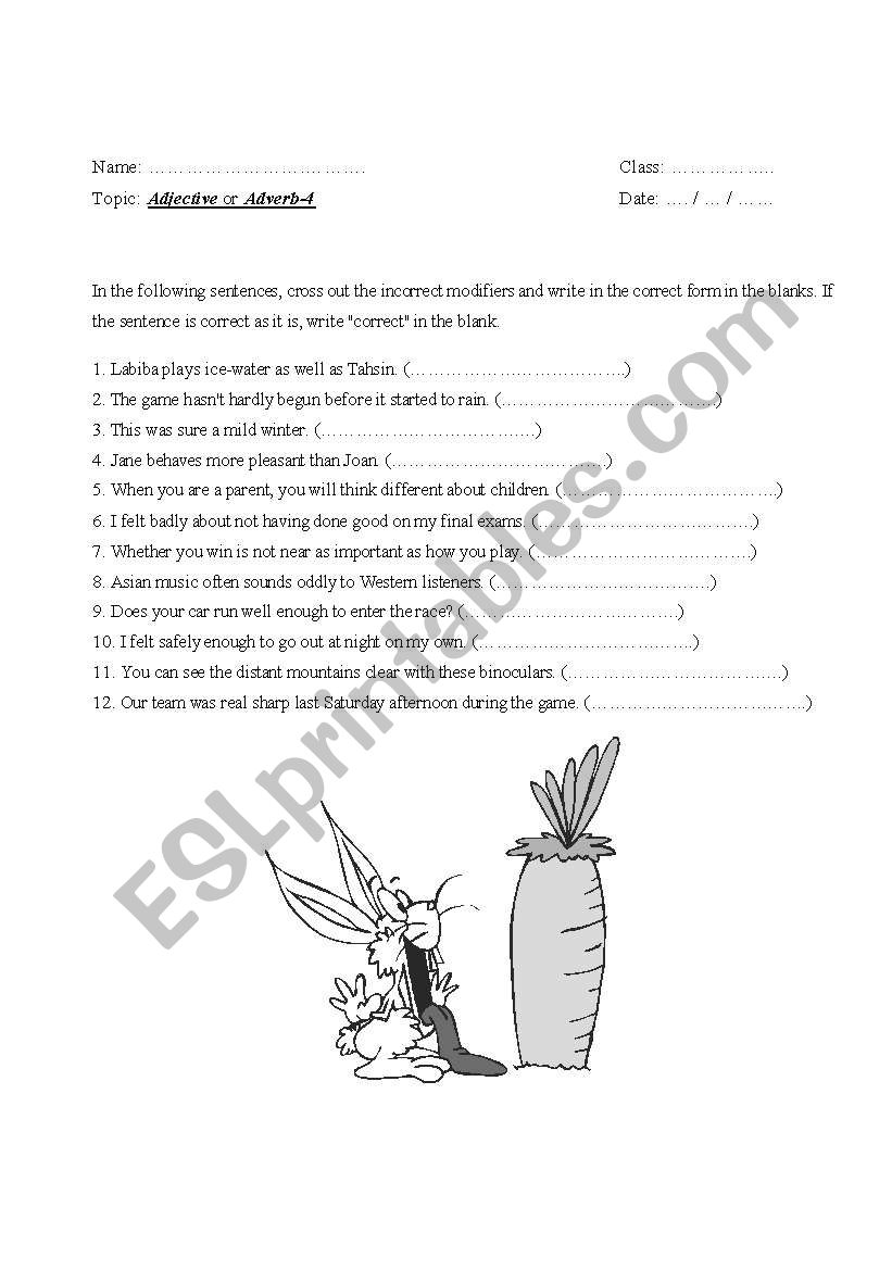 adjective or adverb worksheet