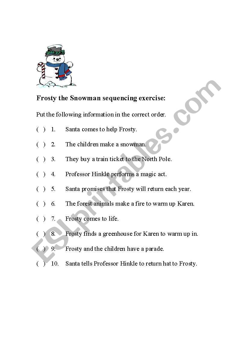 Frosty th Snowman sequencing exercise