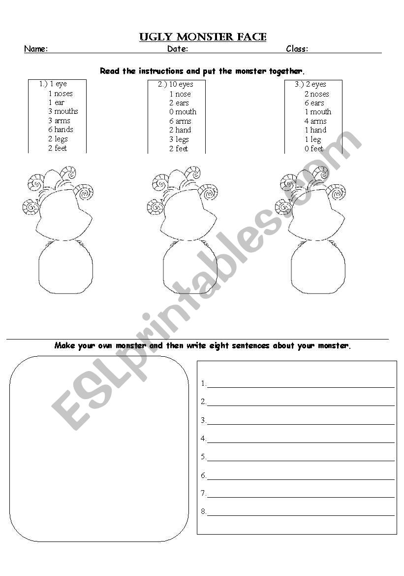 Ugly Monster Face worksheet