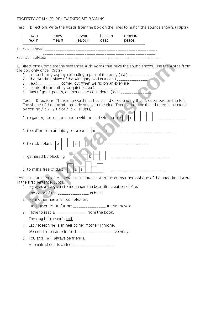 reading skills worksheet