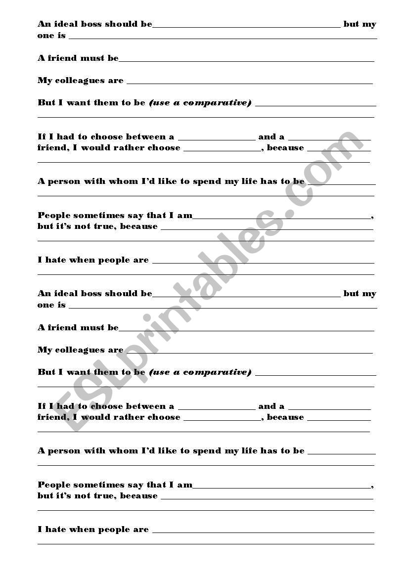 Personal characteristics worksheet