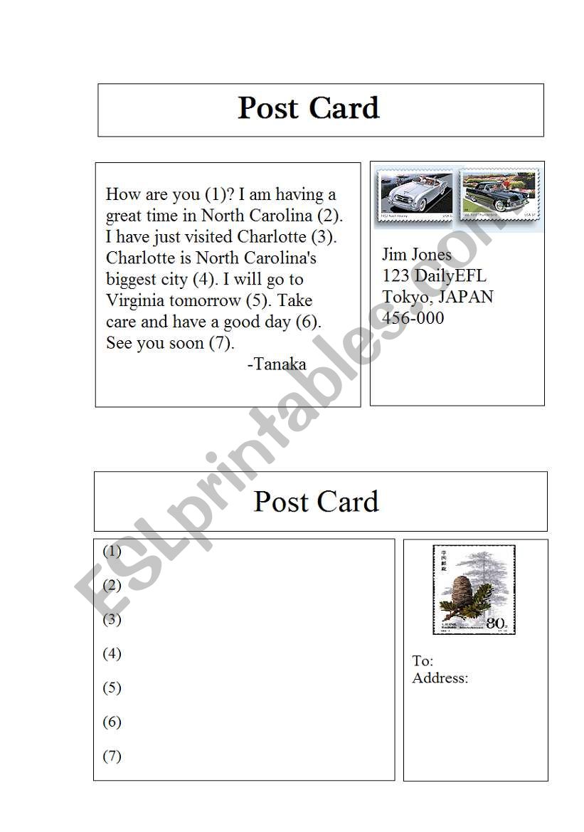 sample of postcard worksheet