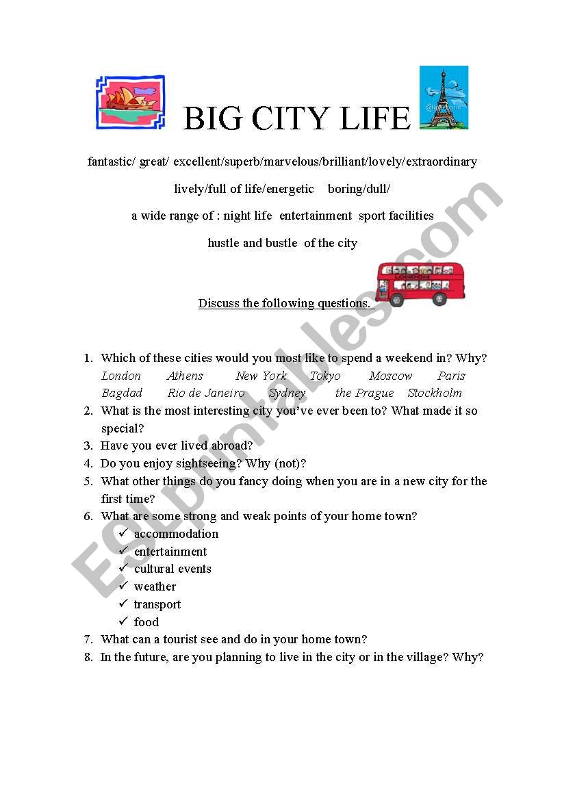 BIG CITY LIFE worksheet
