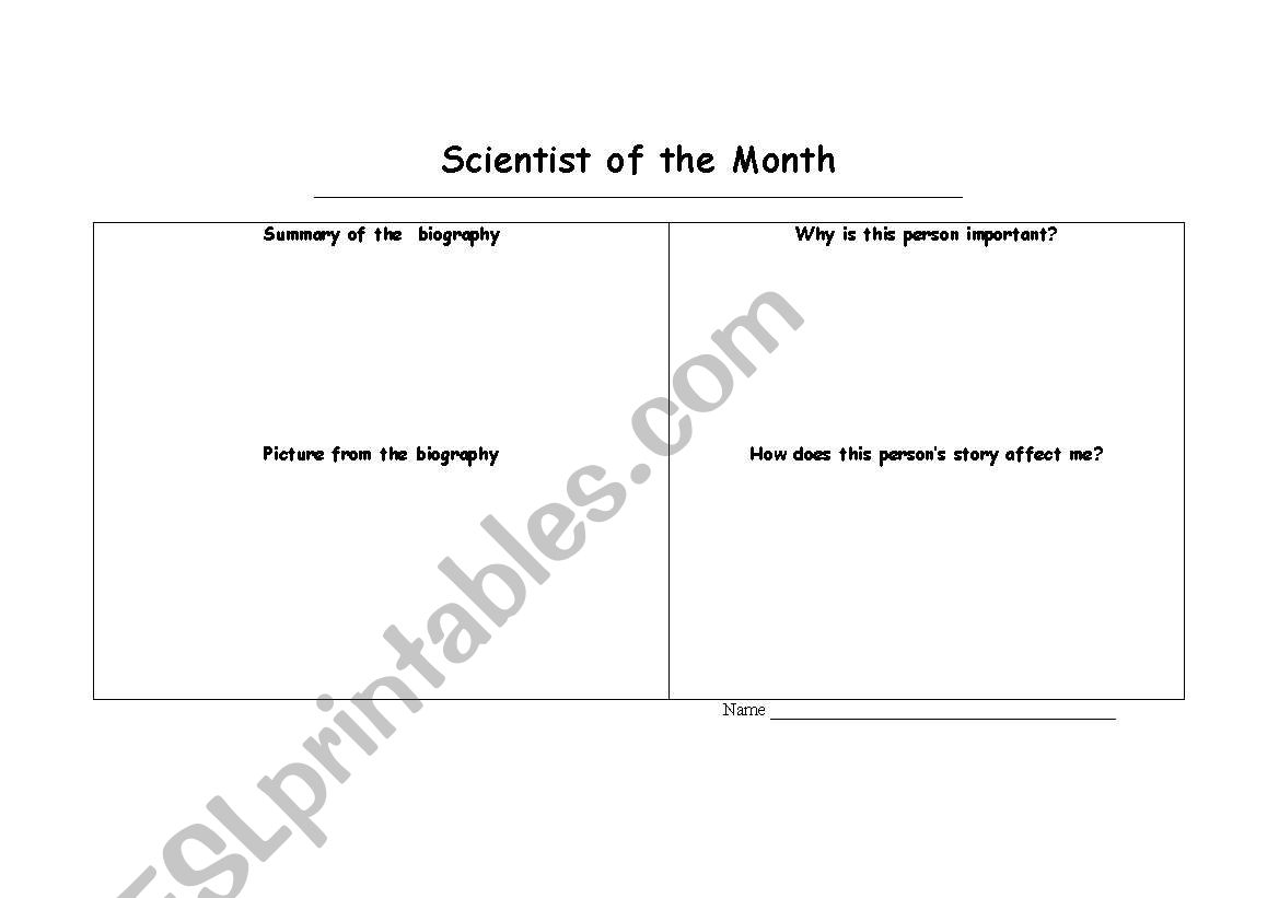 Scientist of the Month worksheet