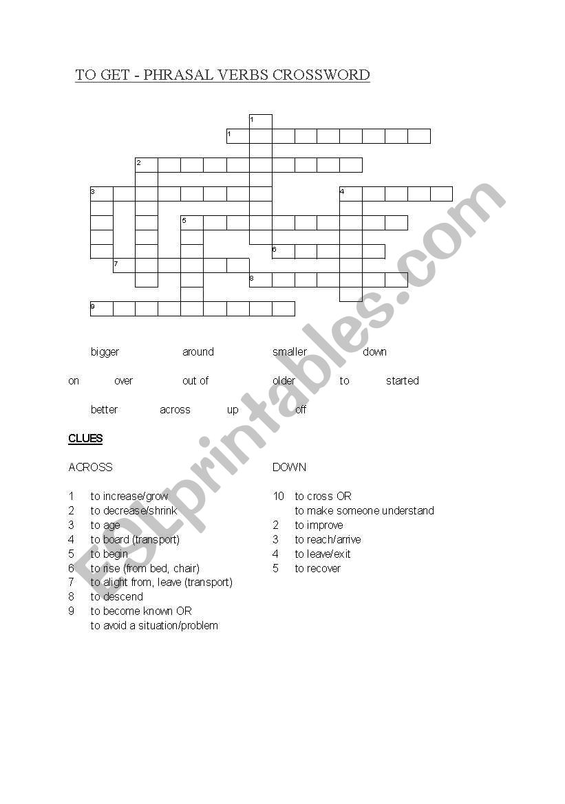 Get phrasal verbs crossword worksheet