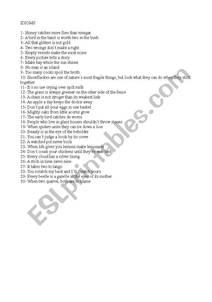 Proverbs worksheet