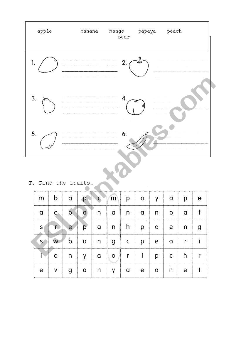 fruits worksheet