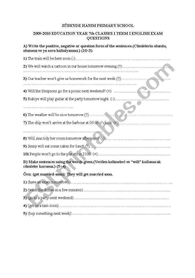 a worksheet for 7th grades worksheet