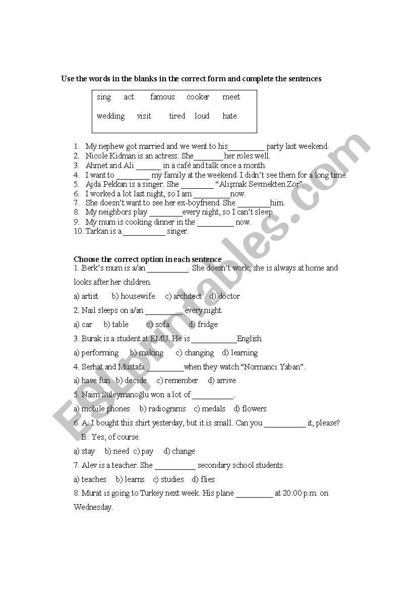 Vocabulary Exercise worksheet