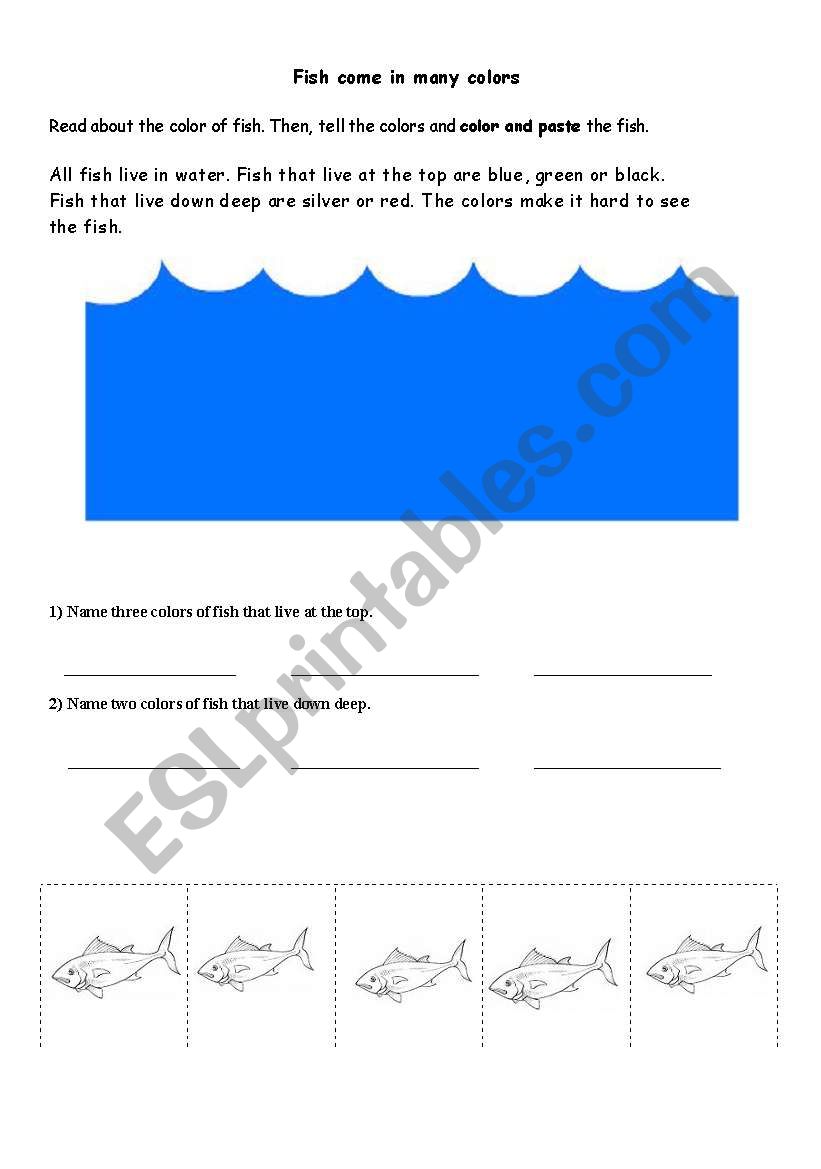 Fish come in many colors. worksheet