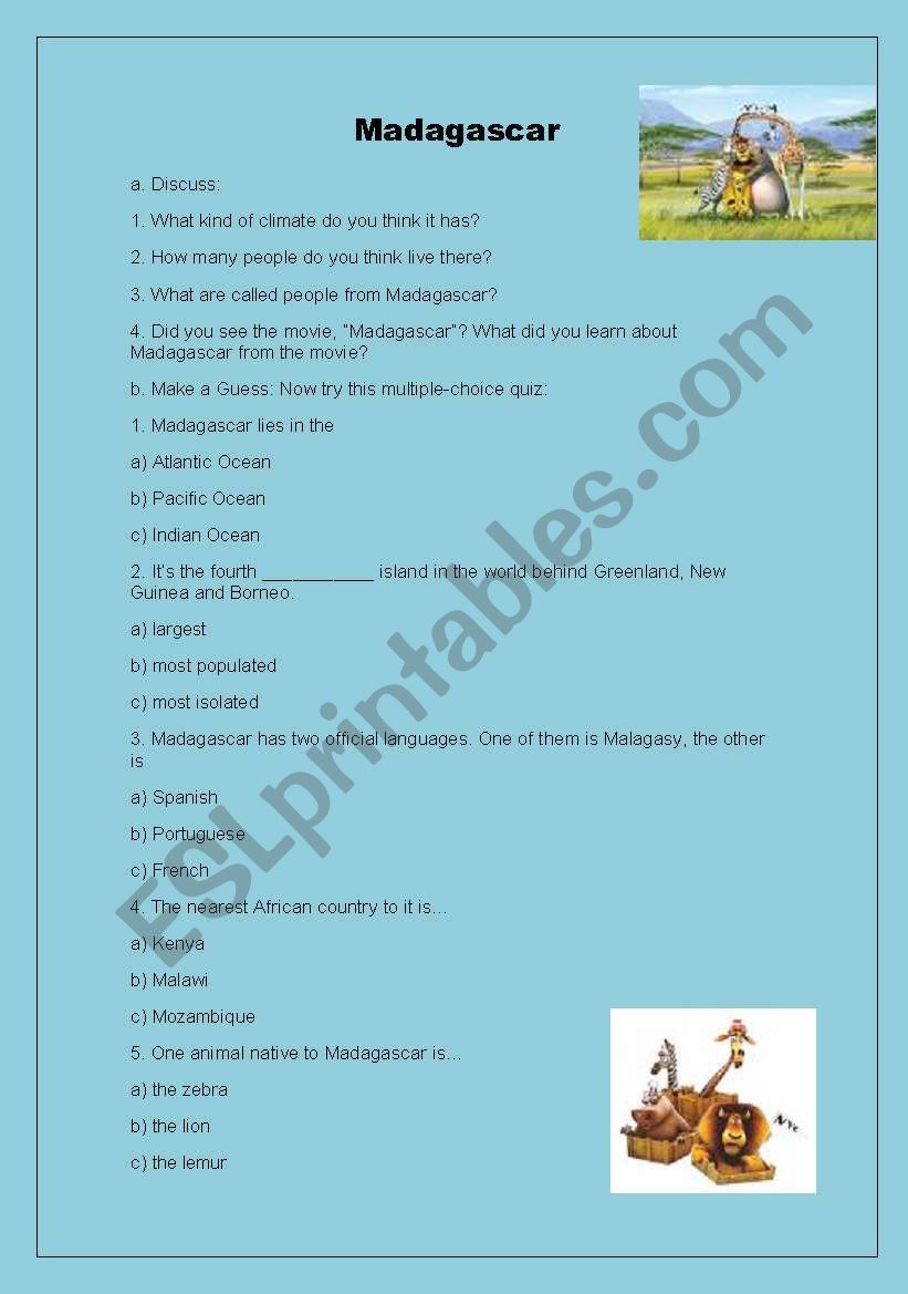 Madagascars Quiz worksheet