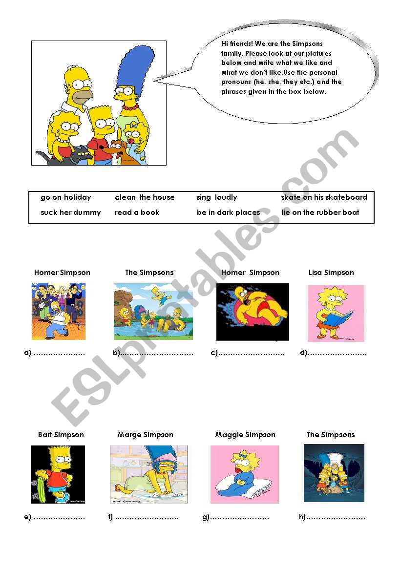 The Simpsons worksheet