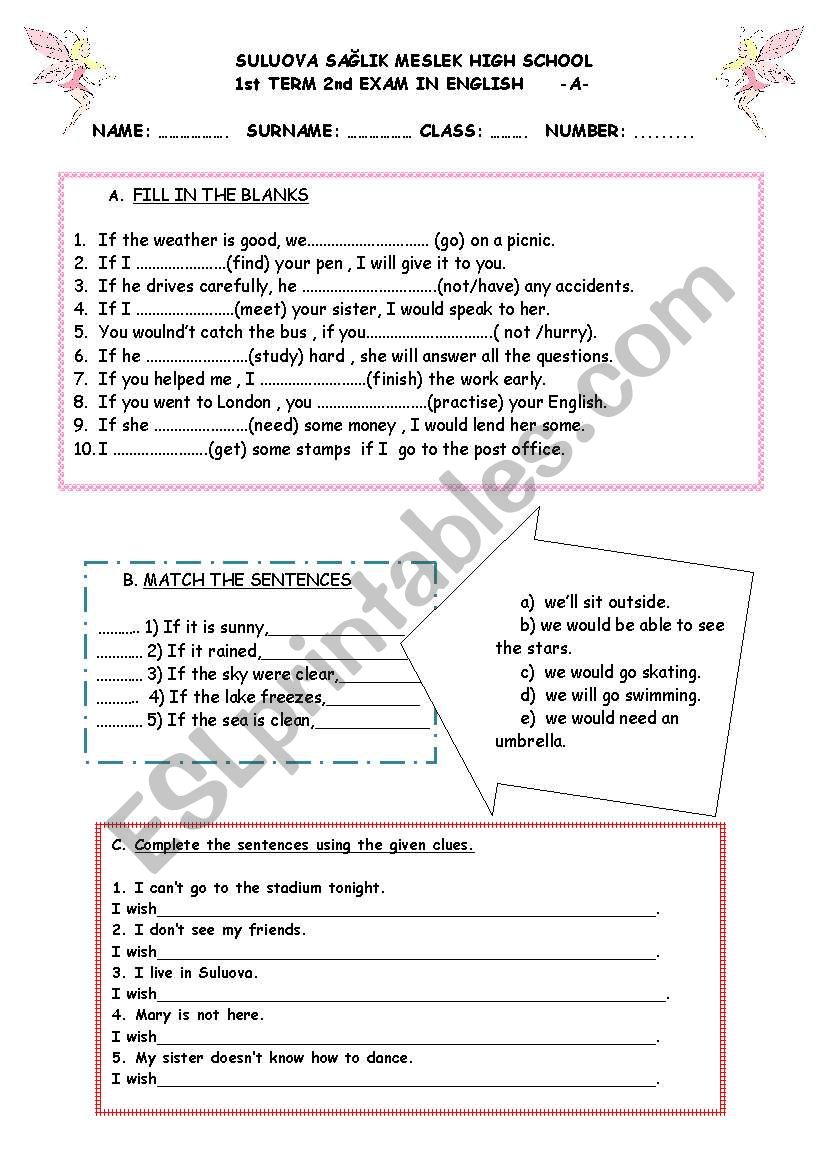 10th gare second english exam worksheet