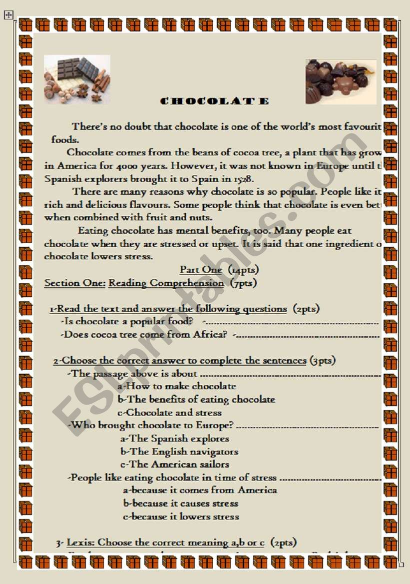 Test of English about CHOCOLATE