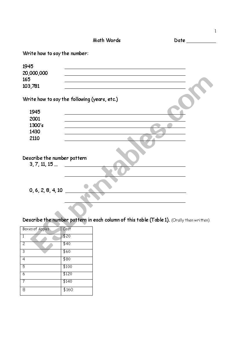 Math: numbers and word problems