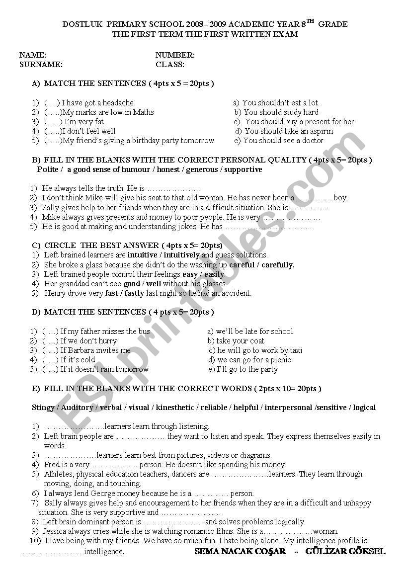 8 Synyf 1 Donem 1 Synav Esl Worksheet By Clepyg